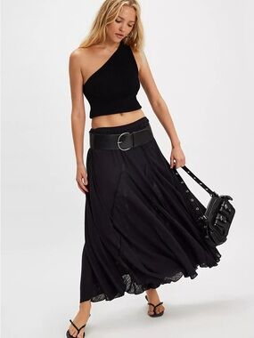 Free People Madras That Solid Linen Maxi Skirt size S